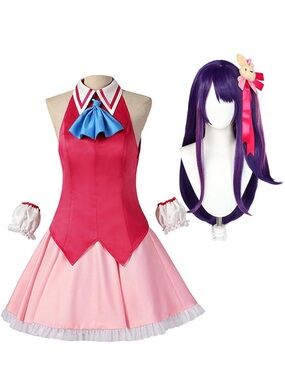 Pink and Magenta Anime-Inspired Kids Costume with Purple Wig